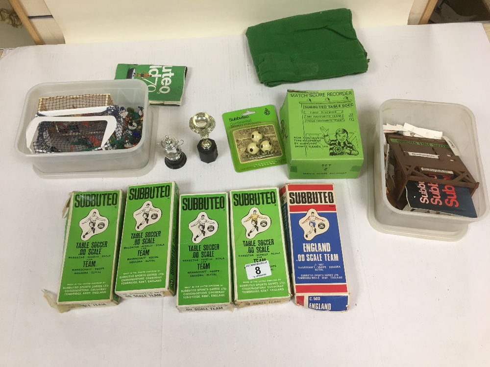 VINTAGE SUBBUTED TABLE SOCCER TEAMS AND ACCESSORIES INCLUDING ENGLAND