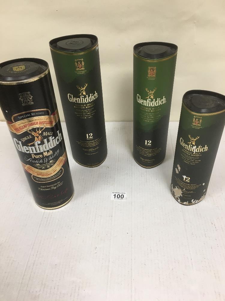 A GLENFIDDICH SINGLE MALT PURE MALT SCOTCH WHISKY, 43% VOLUME 1 LITRE, TOGETHER WITH THREE