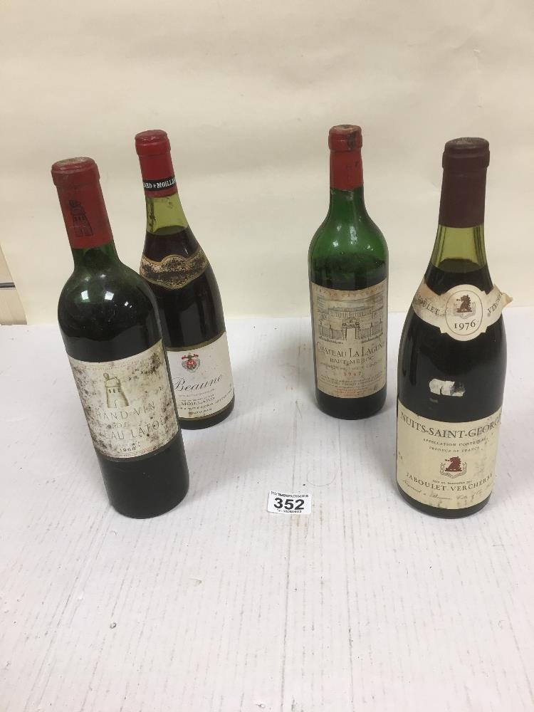 FOUR BOTTLES OF VINTAGE RED WINE, INCLUDING; GRAND VIN DE CHATEAU LATOUR 1968, CHATEAU LA LAGUNE