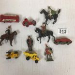 SMALL ASSORTMENT OF METAL TOYS, INCLUDING BRITAINS LEAD SOLDIERS, LESNEY VEHICLE AND MORE