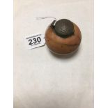 AN UNUSUAL LATE 19TH/EARLY 20TH CENTURY CERAMIC INKWELL IN THE SHAPE OF A FOOTBALL, RD NO 167873,