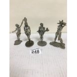 FOUR RISQUE METAL FIGURES OF LADIES, 9.5CM HIGH