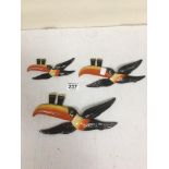 A GRADUATED SET OF THREE CARLTON WARE GUINNESS TOUCANS, HAND PAINTED, REF; GA 2259, LARGEST 25.5CM