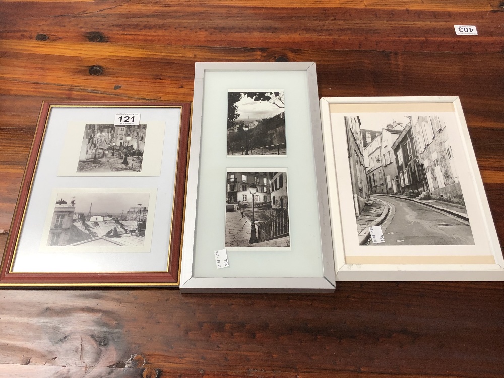 FIVE BLACK AND WHITE PHOTO GRAPHS OF PARIS, FRAMED AND GLAZED IN THREE FRAMES