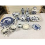 COLLECTION OF BLUE AND WHITE CHINA INCLUDING GENTS AND WH GRINDLEY AND DELFT