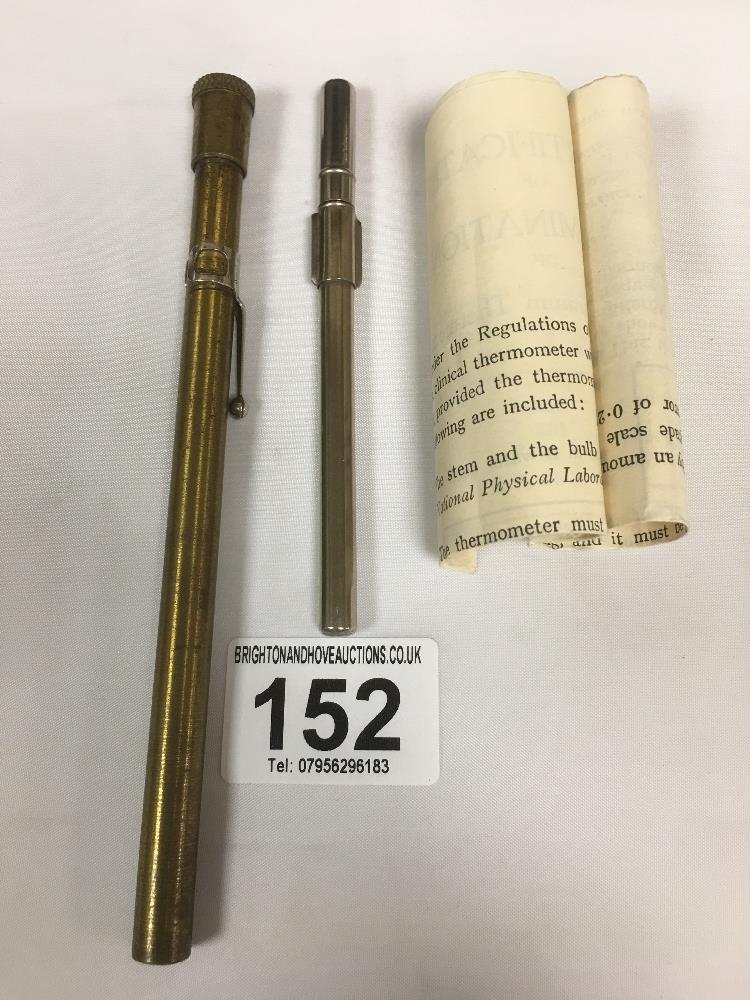 AN EMBASSY HINKS WELLS & CO POCKET THERMOMETER WITH POINTED PEN LIKE END, NO 2, TOGETHER WITH