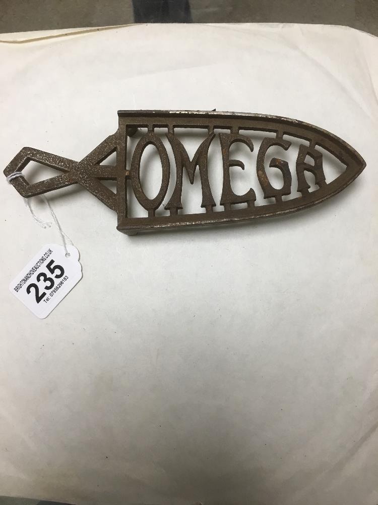 CAST IRON OMEGA IRON REST. MARKED HK41 AT THE BASE 21cm LONG