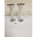 A PAIR OF SILVER TRUMPET SHAPED VASES, HALLMARKED BIRMINGHAM 1921 BY S BLANCKENSEE & SON LTD, 20.5CM