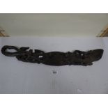 A ZIMBABWEAN TRIBAL ART CARVED WOODEN COAT RACK, 78CM WIDE