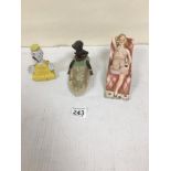 THREE NOVELTY CERAMIC FIGURES, TWO WITH BOBBING HEADS, THE OTHER A RISQUE LADY WITH MOVING LEG