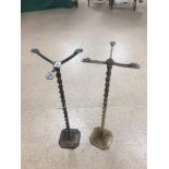 TWO VICTORIAN METAL JEWELLERY STANDS OF BARLEY TWIST FORM, 76.5CM HIGH