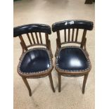 A PAIR OF BAR CHAIRS WITH BLUE LEATHERETTE UPHOLSTERY