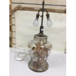 VINTAGE CLEAR GLASS TABLE LAMP WITH DRY FLOWER DECORATION