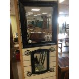 2 MODERN MIRRORS BLACKWOODEN AND WROUGHT IRON 53 X 64 CMS