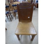 A MID CENTURY CARVED OAK CHURCH CHAIR WITH INSCRIPTION TO THE BACK, DATED 1936-1961, 99CM HIGH