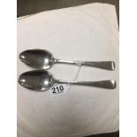A PAIR OF GEORGE III SILVER TABLE SPOONS, HALLMARKED LONDON 1809 BY WILLIAM, CHARLES & HENRY ELEY,
