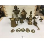 COLLECTION OF BRASS ITEMS LAMP/LANTERN AND POURING JUG
