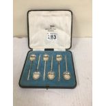 A SET OF SIX SILVER COFFEE SPOONS, HALLMARKED SHEFFIELD 1934 BY WALKER & HALL, IN ORIGINAL FITTED