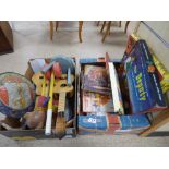TWO BOXES OF ASSORTED VINTAGE TOYS, INCLUDING BOARD GAMES, BOOKS AND MORE