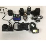 COLLECTION OF CAMERA'S AND LENSES, OLYMPUS AND MIRANDA