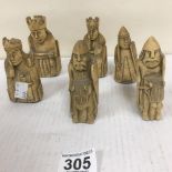 SIX RESIN FIGURES FROM THE BRITISH MUSEUM, POSSIBLY CHESS PIECES, LARGEST 10CM HIGH