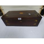 A 19TH CENTURY MAHOGANY WRITING SLOPE OF RECTANGULAR FORM WITH GILT METAL DETAILING THROUGHOUT AND