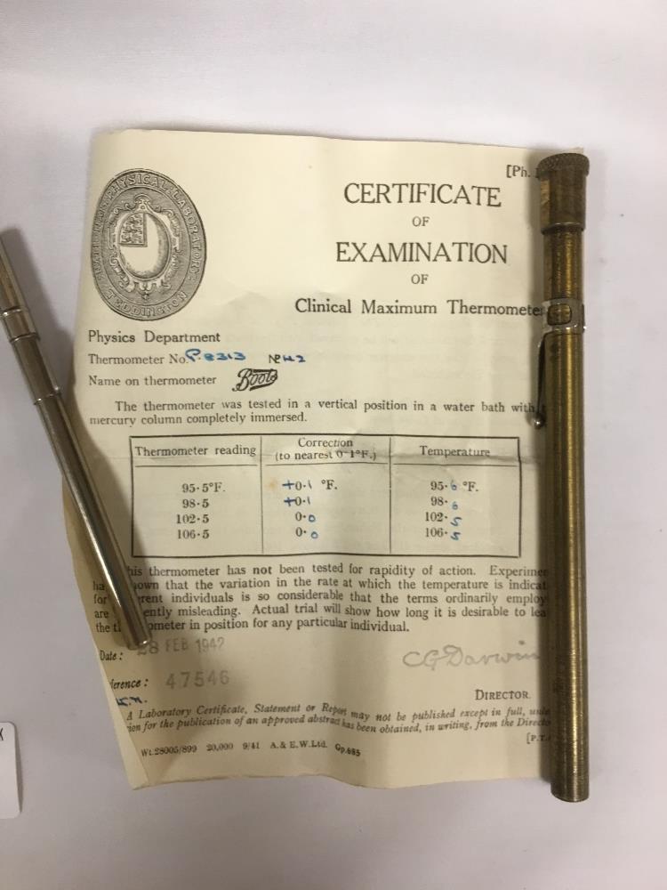 AN EMBASSY HINKS WELLS & CO POCKET THERMOMETER WITH POINTED PEN LIKE END, NO 2, TOGETHER WITH - Image 4 of 4