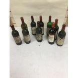 TEN BOTTLES OF VINTAGE RED WINE, INCLUDING BARON PHILIPPE DE ROTHSCHILD MOUTON CADET 1969 X 3,