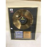THE BEATLES A HARD DAYS NIGHT GOLD DISC FRAMED AND GLAZED 41 X 52 CMS