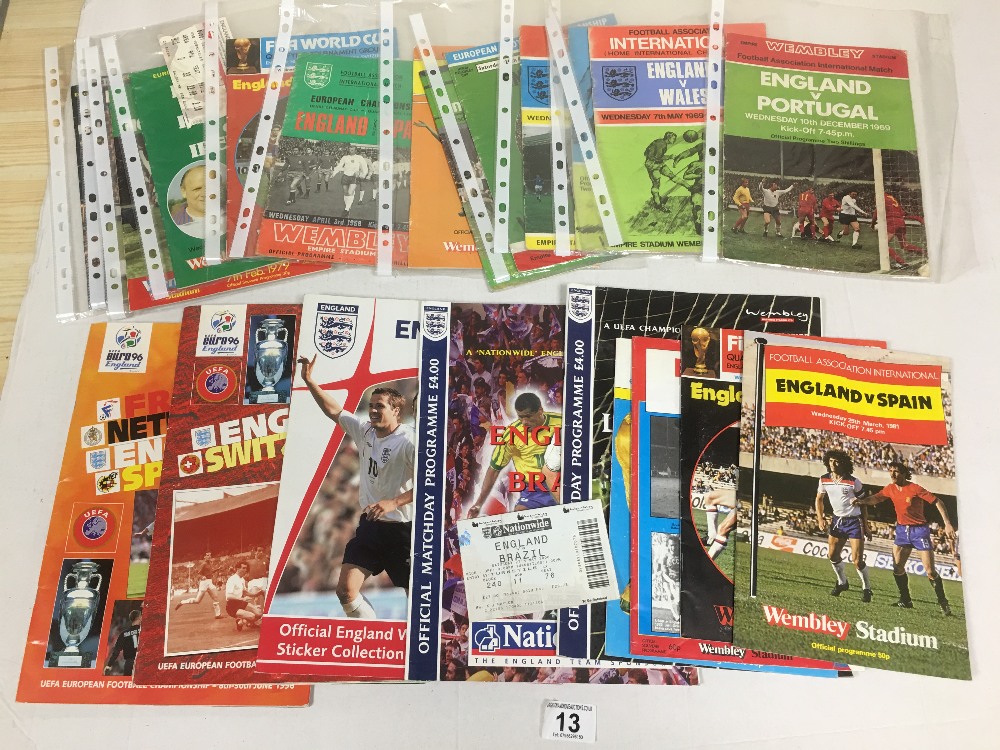 VINTAGE FOOTBALL PROGRAMMES INCLUDING ENGLAND 60'S,70'S AND 80'S.