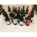 A COLLECTION OF ASSORTED WINE, INCLUDING SOME VINTAGE, MOST BEING RED, APPROX 21 BOTTLES IN TOTAL