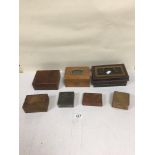 GROUP OF SMALL WOOD AND METAL BOXES, INCLUDING CARD BOX, CIGAR BOX AND MORE