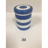 A T.G GREEN "CORNISH KITCHEN WARE" CERAMIC BISCUIT BARREL OF CIRCULAR FORM, 14.5CM HIGH