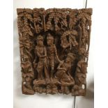 HEAVILY CARVED FAR EASTERN WOODEN SCULPTURE PLAQUE 38 X 49 CMS