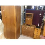 HERBERT GIBBS TEAK MID CENTURY WARDROBE WITH CHEST OF THREE DRAWERS AND BEDSIDE CHEST