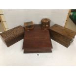 GROUP OF BOXES INCLUDING SEWING BOX AND WRITING SLOPE