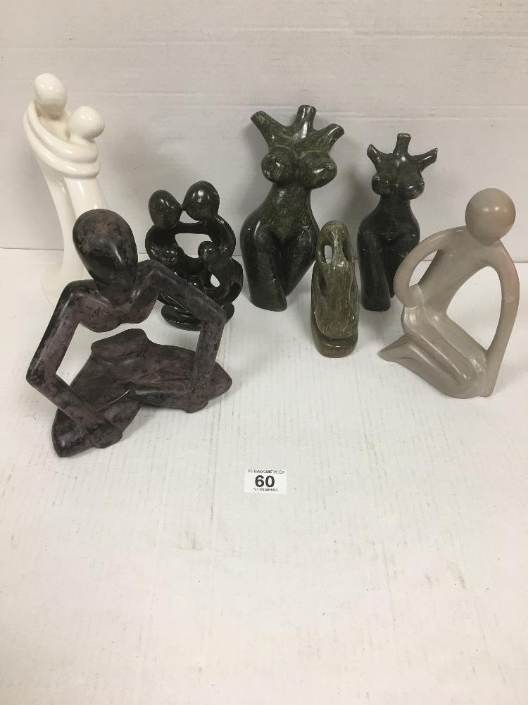 GROUP OF SOAPSTONE AND CHINA MODERNIST PIECES