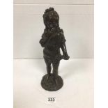 A 19TH CENTURY BRONZE FIGURE OF A YOUNG GIRL, INDISTINGCTLY SIGNED TO BASE "DAJE/DAVE" RAISED UPON
