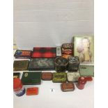 A COLLECTION OF VINTAGE TINS INCLUDING CIGARETTE AND TEA