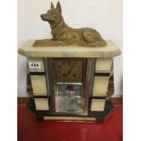 ART DECO CLOCK ALABSTER/ONYX WITH A STATUE OF A DOG 45 CMS