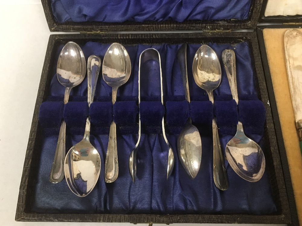 CASED SET OF SIX SILVER PLATE COFFEE SPOONS AND MATCHING KNIVES, BOX OF STAINLESS STEEL COCKTAIL - Image 6 of 7