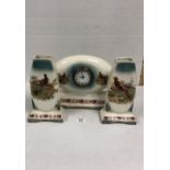 CERAMIC HANDPAINED ART DECO CLOCK WITH GARNITURE MADE IN GERMANY A/F
