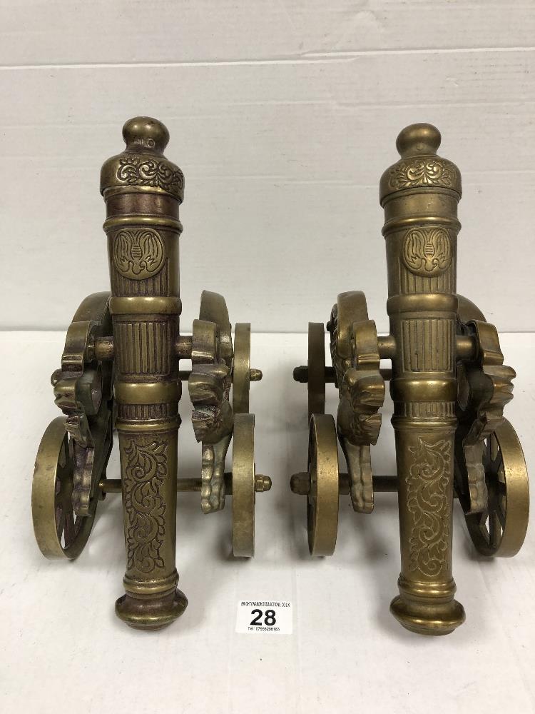 TWO HEAVY DECORATIVE BRASS CANONS WITH DRAGONS TO THE SIDES - Image 4 of 4