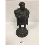 A 20TH CENTURY BRONZE STATUE OF HENRY VIII, RAISED UPON MARBLE BASE, INDISTINCTLY SIGNED "CRANFORD?"