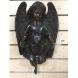 ETIENNE HENRI DUMAIGE, A 19TH CENTURY FRENCH BRONZE WALL PLAQUE OF AN ANGEL HOLDING A SHELL SHAPED