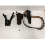 2 LEATHER HOLSTERS AND BELT ONE HOLSTER FROM DON HUME MIAMI