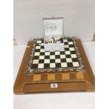 TWO CHESS BOARDS INCLUDING A LEONARDO CHESS COMPUTER AND SET OF CHESS PIECES