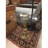 ORNATE BRASS AND GLASS ROUND SIDE TABLE