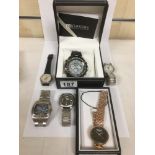 SIX ASSORTED WRISTWATCHES, INCLUDING TWO BOXED BARKERS OF KENSINGTON, A TIMBERLAND, FOSSIL AND MORE
