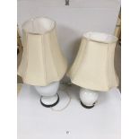 TWO CHINA LAMPS LARGEST BASE 43CMS